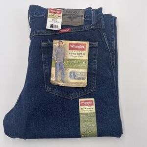 NEW Regular Fit Jeans Mens Size 34x32 Wrangler 5 Star 100%‎ Cotton Blue  U-shape